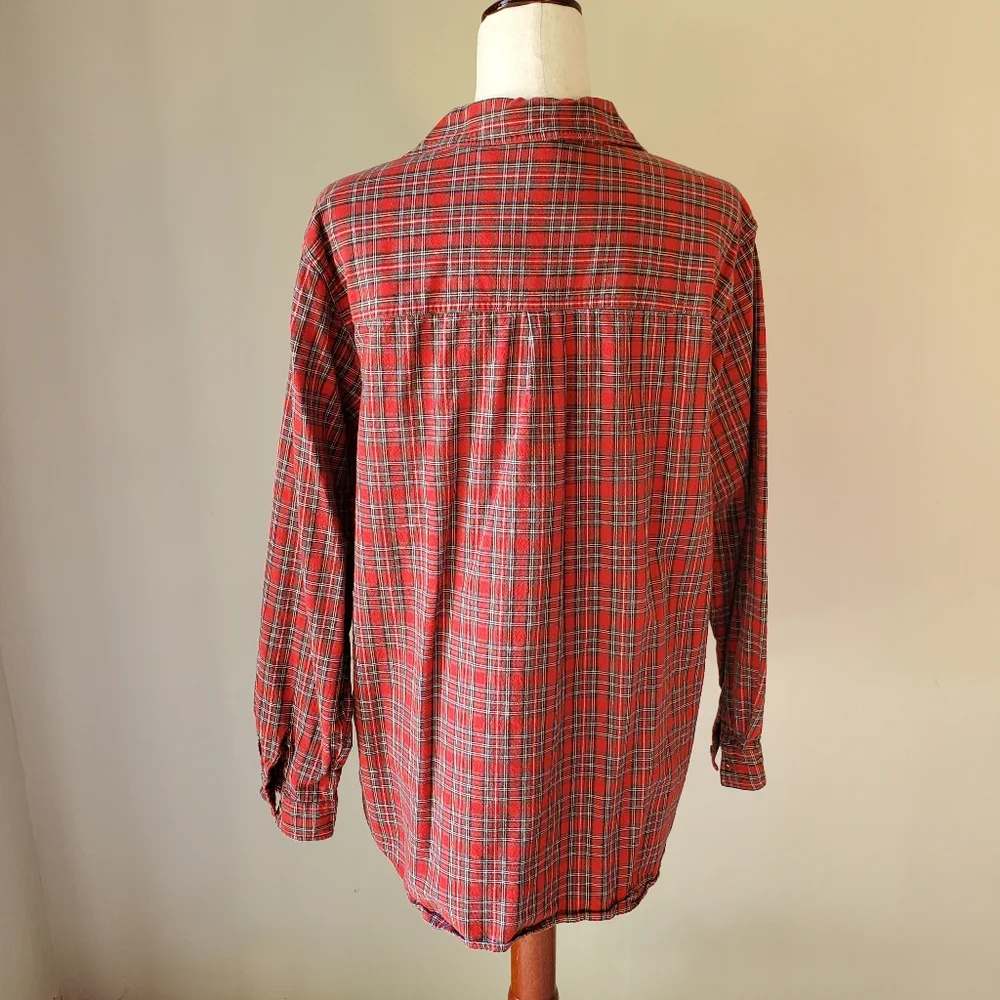 Vintage Christmas Plaid Casey & Max XL Holiday Red Festive Button Down Top - Picture 6 of 11